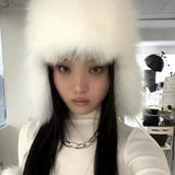 Daiiibabyyy  Faux fur Bomber Hats Outdoor Ski Winter Hat with ear flaps Women Trendy Thick Earmuffs  Ear Protection Warm Hat Pilot Cap
