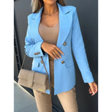 DAIIIBABYYY  -  New Autumn Fashion Solid Color Suit Collar Double Breasted Small Suit Temperament Commuter Women's Pocket Casual Coat