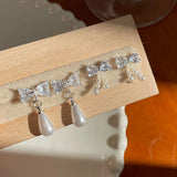 DAIIIBABYYY  -  Girls White Zircon Bow-knot Pearl Drop Earrings for Women Korean Fashion Sweet Cute Bow Stud Earring Luxury Jewelry Gift