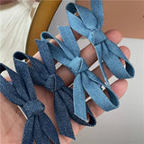 DAIIIBABYYY  -  Fashion Personality Denim Blue Fabric Bow Barrettes a Pair of Hairclips Side Shredded Hair Bangs Clip Duckbill Clip New