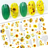 Daiiibabyyy 1pcs 3D Sunflower Nail Stickers Rose Florals Water Transfer Decals Nail Art Sliders Decorations Manicure Wraps Accessories