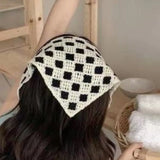 Daiiibabyyy  Women's Headscarf Dopamine French Mint Mambo Style Knitted Flower Triangular Headscarf Country Style Seaside Photo Girl Headband