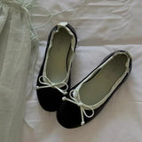 Daiiibabyyy  Women New Single Shoes Round Toe Bow Detail Check Pattern Patchwork Sole Thick Heel Lightweight Street Flat Footwear