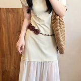 Daiiibabyyy  Bead Bohemian Floral Waist Rope Rose Jeans Decor Dress Waist Chain Skirt Accessories Korean Style Ethnic Style Bead Waist Belt