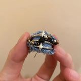 Daiiibabyyy  Y2K Starry Beads Opening Rings for Women Heart Three Layer Denim Rings Adjustable Metal Cross Zircon Ring Jewelry Music Festival