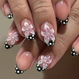 Daiiibabyyy  24Pcs Irregular Gilded Design False Nails 3D Flower Full Cover Nails Tips Short Almond Detachable Artificial Press on Fake Nails
