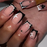 Daiiibabyyy  24PCS Y2k Colorful Medium Square Press on Nail Dopamine Graffiti French False Nails Sweet Cool Silver Star Pink Fake Nails Patch