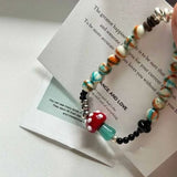 DAIIIBABYYY  -  Mushroom Bead Bracelet for Women Natural Healing Crystal Jewelry Bohemian Style Elastic Wristband