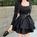 Daiiibabyyy  New In Splicing Black Female Dress Curvy Elastic Full Aesthetic High Quality Women's Long Sleeve Dresses Luxury Clothes Harajuku