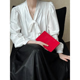 DAIIIBABYYY  -  Autumn New Ribbon Hanging Neck Shirt for Women, Korean Style Slimming and Elegant Top