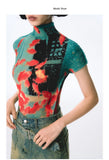 Daiiibabyyy  Women Bodycon T-Shirts Short Sleeve Tie Dye Tees Stretch Crop Tops Goblin Core 2000s Coquette Gyaru Aesthetic Kpop Kawaii Summe
