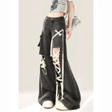 Daiiibabyyy Black American Retro Jeans Wide Leg Baggy Pants Trousers Y2k Fashion 2024 Boyfriend Loose Versatile Denim Pants Straight Jeans