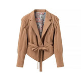 DAIIIBABYYY  -  Women's Autumn And Winter New Fashion Waist Strapped Suede Jacket Female Elegant Pocket Decorated High Street Casual Coat