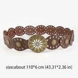 Daiiibabyyy  Metal Western Style Cowboy Belts Round Wide Hollow Out Belts Exaggerated PU Leather Ethnic Style Waistband Waist Accessories