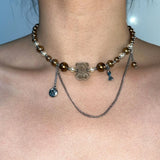 Daiiibabyyy  Little Bear Brown Beaded Splicing Necklace Women's Clavicle Chain