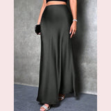 Daiiibabyyy  Black Elegant Satin Midi Skirt Women High Waisted Fashion American Draped Skirt Solid Sexy Bodycon Classic Spring Summer Skirt