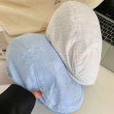 Daiiibabyyy  Japanese Cotton Linen Beret - Summer Lightweight Face Slimming Newsboy Cap for Women Casual Daily