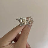 DAIIIBABYYY  -  Metal Conch Pearl Stacked Ring Exaggerate Irregular Women's Ring Imitation Pearl Charm Ocean Style Accessories Female