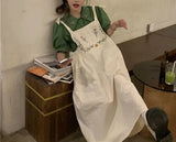 DAIIIBABYYY  -  Korean Version Minimalist Sweet Short Sleeved Top Slip Dress Printed and Embroidered Lace for Women's Long Skirts Dress