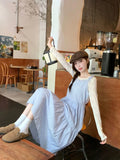 Daiiibabyyy  Korean Style Dress Set Women Spring Gentle Long Plaid Slip Dress Layered Lace Long Sleeve T-shirt Two Piece Set Women Outfits
