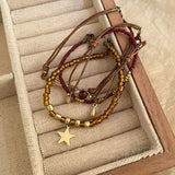 DAIIIBABYYY  -  3 Pcs Retro Brown Crystal Beads Bracelets Set Women Men Bohemia Braided Rope Chain Bracelets Bangles Ethnic Wristbands Jewelry