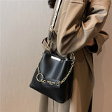 Daiiibabyyy Hifashion Wide Strap Bucket Small Crossbody Bags For Women Trend Vintage Designer Shoulder Bags PU Leather Ladies Handbags