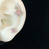 Daiiibabyyy  1Pcs Pink Zircon Heart Star Stud Earrings For Women Stainless Steel Metal Four-Pointed Star Piercing Ear Bone Nail Y2K Jewelry
