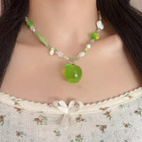 DAIIIBABYYY  -  New Cute Harajuku Cartoon Fruit Ceramic Pendant Green Charm Beads Choker Necklace Women Y2K Jewelry Aesthetic Summer Accessories