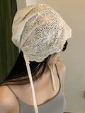 Daiiibabyyy  Lace Countryside Beanies Kerchief Korean Series Versatile Hat Flower Tie Headband light weight Breathable Design court Hat
