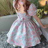 DAIIIBABYYY  -  Pure and Sweet Little Fresh Hot Girl New French Dress with Flower Waist-hugging Fairy Skirt Short Skirt
