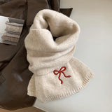 Daiiibabyyy  Japanese Cute Bow Scarf Winter Women's New Atmosphere Cold and Warm Neck Protection Knitted Scarf Embroidery