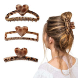 Daiiibabyyy  1PC Women's Leopard Print Hair Clips, Cute Large Heart-Shaped Strong Styling Anti-Slip Hair Accessories, Suitable for Hair Clips