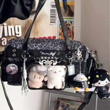 Daiiibabyyy  New Y2k Leopard Ita Shoulder Bag Lolita Girls Transparent Tote Bag Womens Large Capacity Crossbody Bag Cute DIY Display Handbags