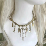 Daiiibabyyy  Ethnic style moon tassel collar necklace for women