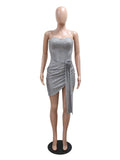 Daiiibabyyy  Solid Spliced Appliques Slimming Folds Dresses for Women Strapless Backless Sleeveless High Waist Sequins Dress Female New
