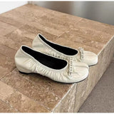 Daiiibabyyy  Ballet Style Vintage Pleated Split Toe Women Pumps Fashion Soft Leather Rivet Bowknot 5CM High Heels Casual Tabi Loafers Shoes
