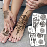 Daiiibabyyy  2pcs Black Mandala Tattoo Stickers for Girls, Black Lace Lotus Tattoo Mandala Flower Fake Jewelry Pendant Pattern