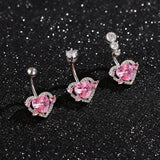 Daiiibabyyy  Pink Crystal White Zircon Love Heart Stone Navel Rings For Women Classic Silver Color Belly Button Nail Body Piercings Jewelry