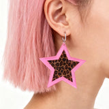 Daiiibabyyy  Y2K Jewelry Pink Leopard Print Star Earrings Women Punk Fashion Charm Striped Leopard Print Acrylic Earrings Gothic Accessories