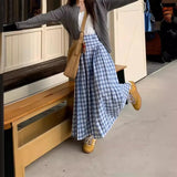 DAIIIBABYYY  -  Summer Milk Dopamine Blue Checkered Skirt, Sweet Pear Shaped Figure, Medium Length A-line Umbrella Skirt