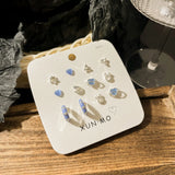 DAIIIBABYYY  -  Sweet Y2K Blue Aurora Rhinestone Heart Star Moon Stud Earrings Set Women Korean Fashion Butterfly Earring Jewelry Gift