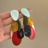Daiiibabyyy  Irregular Acrylic Geometric Oval Dangle Earrings for Women Personality Temperament Earring Simple Unique Charm Jewelry Travel