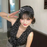 Daiiibabyyy  Ladies Polka Dot Hot Diamond Hairband Fashion Retro Wide Side Elastic Bandana Punk Hip Hop Performance Queue Dating Headwear