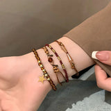 DAIIIBABYYY  -  3 Pcs Retro Brown Crystal Beads Bracelets Set Women Men Bohemia Braided Rope Chain Bracelets Bangles Ethnic Wristbands Jewelry