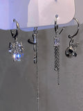 DAIIIBABYYY  -  6Pcs/set Women Silver Color Rhinestone Butterfly Stud Earrings Y2K Korean Fashion Punk Earring Stud Jewelry Sets Gift