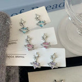 Daiiibabyyy  1Pcs Pink Zircon Heart Star Stud Earrings For Women Stainless Steel Metal Four-Pointed Star Piercing Ear Bone Nail Y2K Jewelry