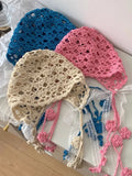 Daiiibabyyy  New Korea Bohemian Hand-woven Hollow Bucket Hats Women's Spring Summer Ins Lace Strap Lolita Hat Fringed Pullover Beanies Panama
