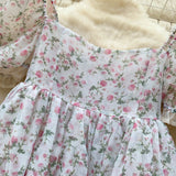 DAIIIBABYYY  -  French Style Super Fairy Fluffy Dress 2025 Summer Gentle Square Neck Bubble Sleeves Slimming Floral Mesh Vestidos