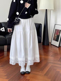 Daiiibabyyy  Basic Solid Color Lace Patchwork Long Skirts Spring Summer Aura Korean Women's Clothing High Waist Elastic Stylish Folds Skirts