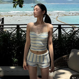 Daiiibabyyy  Thai Style New Women's Bikini Sexy Striped High Waist Separate Tube Top Swimming Suit for Hot Spring And Vacation